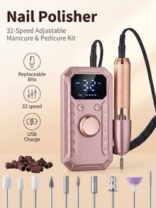 LEVIATECH 1pc Professional Rechargeable Electric Nail Drill, 1800mAh Portable Electric File With LCD Display, 11 Drill Bits, Adjustable Speed And Forward/Reverse Rotation, Suitable For Acrylic Gel Nail Removal, Manicure, Pedicure, Home And Salon Use - Multicolor - View 9