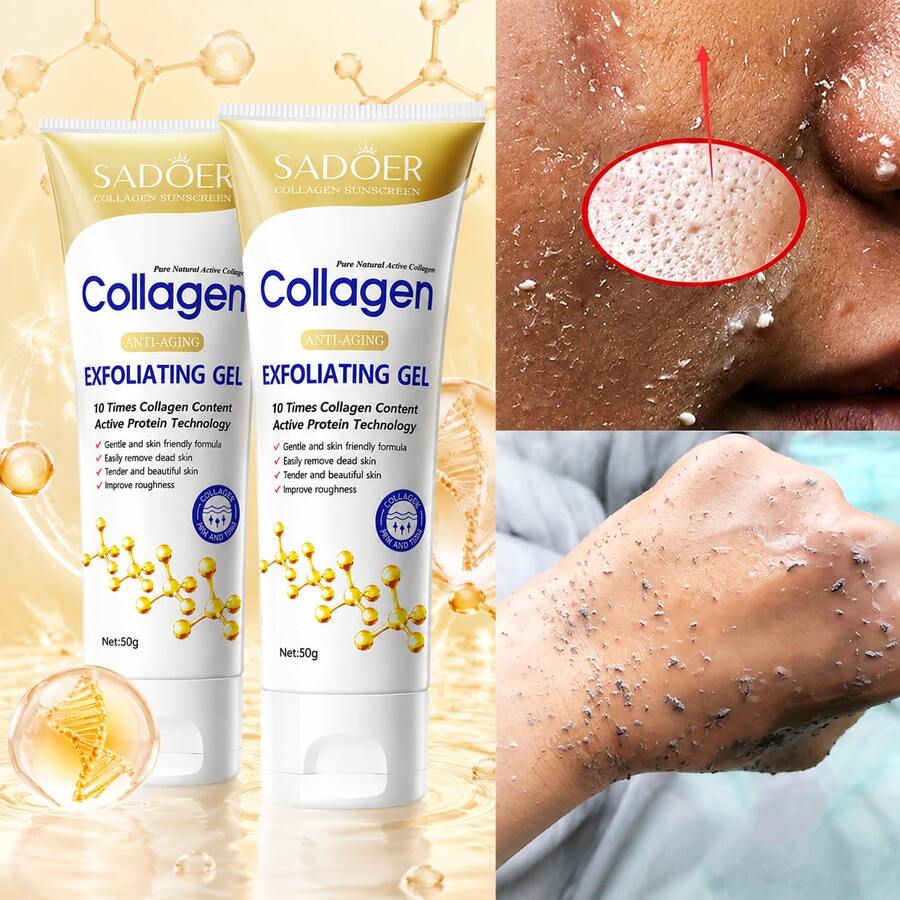 SADOER 2pcs Collagen Exfoliating Gel, Facial Cleansing Scrub Mud Exfoliating Face Wash Dead Skin Remover, Suitable For Face And Body Collagen Exfoliating Gel, Face And Body Scrub, Deep Pore Cleansing, Suitable For All Skin Types, Daily Facial And Body Care - Multiple Styles - View 1
