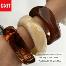 GNIT 3件組不規則壓克力半透明手環，適合展現女性個性，百搭且誇張 - 透咖+孔雀藍+橙 - 查看 12