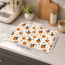 1pc Pumpkin Pattern Printed Diatomaceous Earth Kitchen Drain Mat, Halloween, Can Be Used As Halloween Gift, Halloween Decoration, Absorbent Dish Drying Mat, Coffee Machine Mat, Dishwashing Mat, Sink Mat, Kitchen Countertop Protection Mat, Suitable For Cups, Plates, Tableware And Kitchen Decoration - Multicolor - View 13