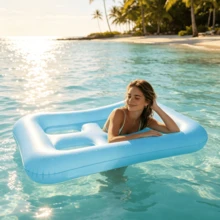 Multicolor Square Hollow‑Out Inflatable Pool Float, PVC Water Floating Lounge Bed With Hand‑Rest Cutouts For Adult Summer Swimming Pool Beach Party - A - View 4