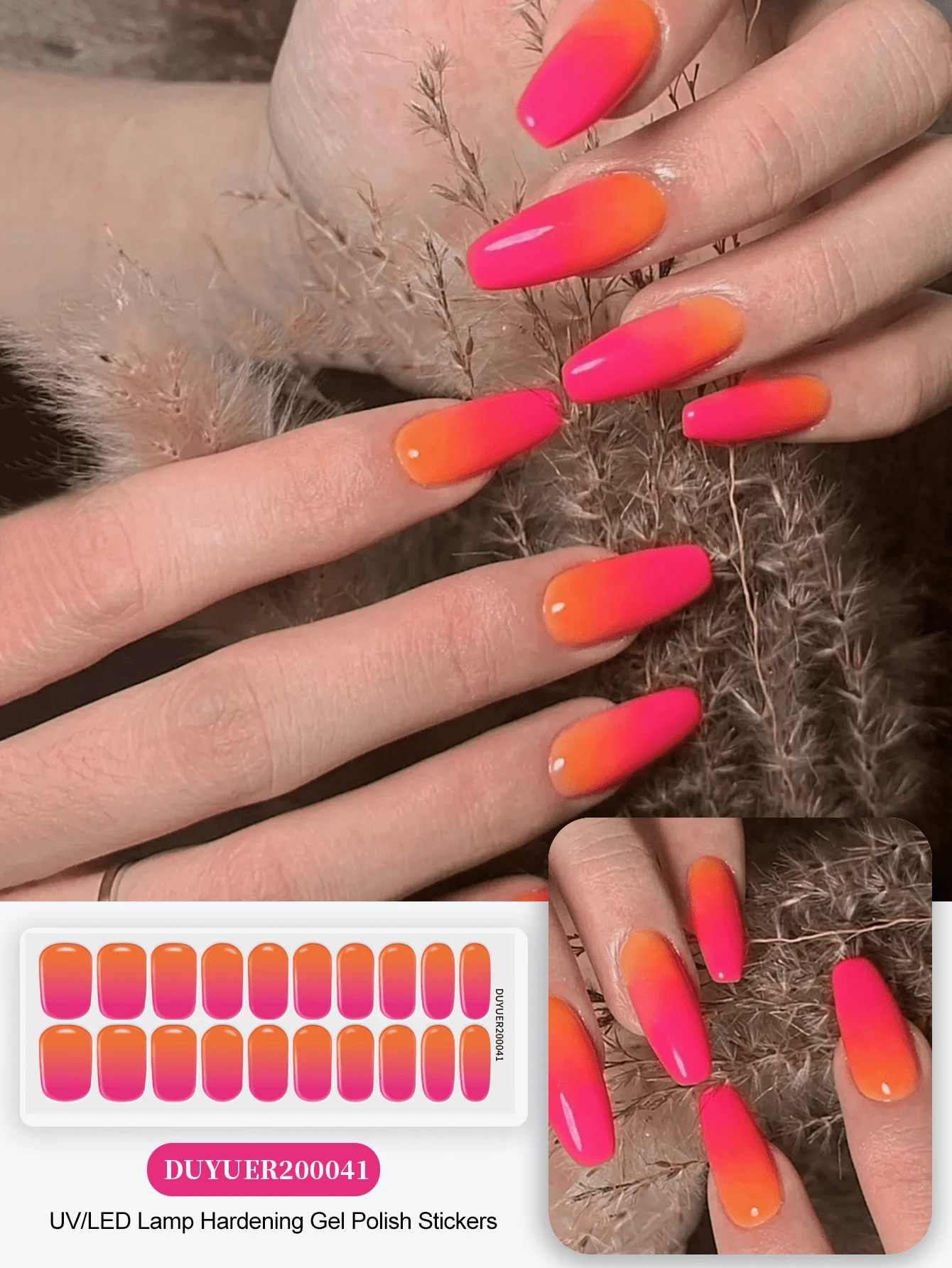 Semi Cured Gel Nail Strips, 20Pcs Long Lasting Salon Quality Wraps, Easy Apply & Remove Gel Nail Stickers With UV Light