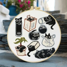 1PC 20*20cm/7.9*7.9in,Black Cat Embroidery Kit, DIY Handmade Embroidery Set For Adult Beginners, Home Gift, Women's Sewing Gift, Including User Manual, Printed Pattern Fabric, Embroidery Frame, Needle And Thread. - Black Cat - View 5