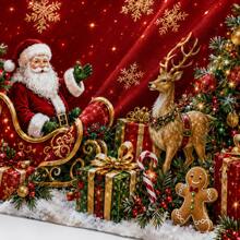 Toalha de Mesa Vintage de Natal, Estampa de Papai Noel e Azevinho, Toalha de Mesa de Poliéster Verde Alegria de Natal, Decoração de Festa de Feriado de Luxo, Adequada para Sala de Jantar, Reunião em Casa e Decoração de Casa de Inverno - A - Visão 7