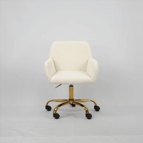 Hengming Height-Adjustable Swivel Faux Fur Vanity Chair For Bedroom & Home Office - 白色 - 查看 1