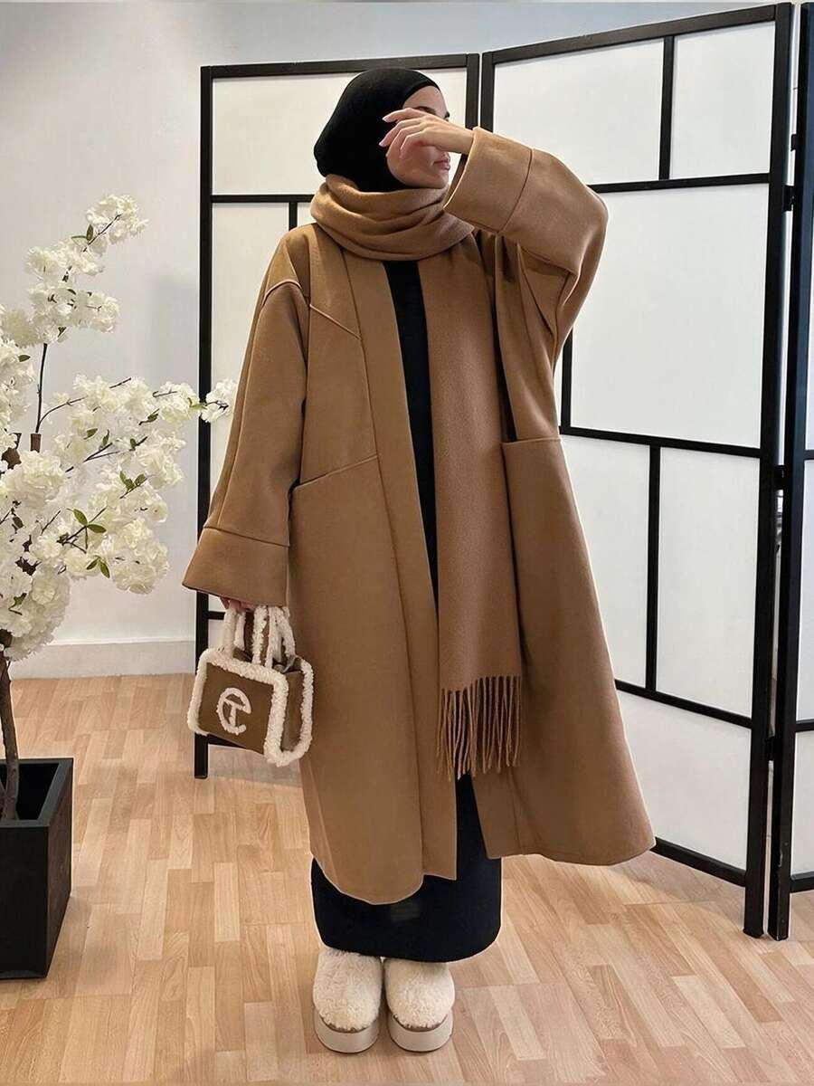 1件女款純色仿羊絨大圍巾,柔軟保暖,適合日常休閒穿著 - 駝色 - 查看 1