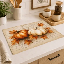 1pc Pumpkin Pattern Printed Diatomaceous Earth Kitchen Drain Mat, Absorbent Dish Drying Mat, Coffee Machine Mat, Dishwashing Mat, Sink Mat, Kitchen Countertop Protector, Suitable For Cups, Plates, Tableware And Kitchen Decor - Multicolor - View 6