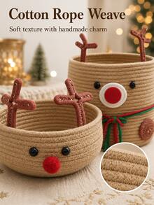 Cute Christmas Knitted Storage Basket, Reindeer Christmas Tree Shaped Cotton Rope Storage Box, Holiday Desktop Candy Gift Storage Rack, Suitable For Holiday Home Decor And Children's Room - Multicolor - View 2