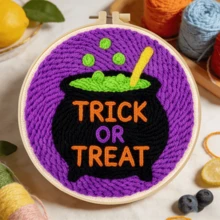 2D Beginner Punch Needle Embroidery Kit With Frame, Halloween Theme ,20*20cm/7.9*7.9in Pre-Printed Pattern DIY Punch Needle Set, Complete Yarn & Punch Tool Kit, Handmade Wall Decor For Living Room Bedroom, Ideal Birthday Gift - Halloween - View 7