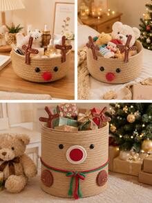 Cute Christmas Knitted Storage Basket, Reindeer Christmas Tree Shaped Cotton Rope Storage Box, Holiday Desktop Candy Gift Storage Rack, Suitable For Holiday Home Decor And Children's Room - Multicolor - View 9