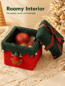 Cute Christmas Snowflake Plush Gift Box, Reusable Reindeer Decor Christmas Eve Apple Holder, Soft Holiday Storage Box, Suitable For Holiday Gifts, Friends And Children Gifts - Multicolor - View 4