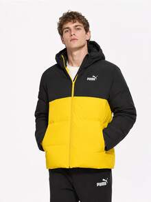 Puma Sports Casual Colorblock Windproof Warm Hooded Down Jacket - Black-yellow - View 2