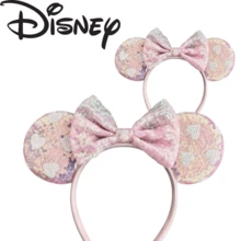 Disney Pink Heart Sequin Mickey Ears Headband, Sweet Bow Decor Hair Accessory, Suitable For Halloween, Christmas, Theme Park, Party, Cosplay Costume - Love a - View 1