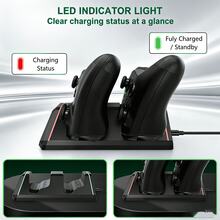 2.5H Fast Charge Dual Dock For One/S/X/Elite Controllers, 2 Rechargeable Batteries + 2 Covers Included, Red/Green LED Indicator, Green Ambient Light, Type-C, ABS, Black, Perfect For Gamers Who Hate Battery Swaps & Cable Clutter - View 8