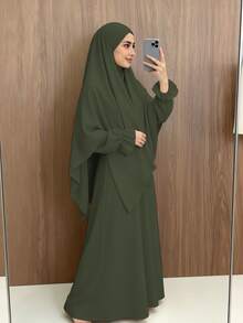 Set 2 Potong Khimar + Abaya, Longgar dan Nyaman, Praktis dan Cepat, Pakaian Muslim untuk Wanita, Cocok untuk Pemakaian Sehari-hari dan Sholat, Sepanjang Musim - MultiWarna - View 29