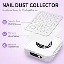 USB Mini Powerful Nail Dust Collector, Low Noise Portable Nail Dust Collector, Basic White And Shiny Crystal Rhinestone Styles, Suitable For Salon DIY Nail Polishing - White - View 3