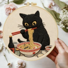 1PC 20*20cm/7.9*7.9in,Black Cat Embroidery Kit, DIY Handmade Embroidery Set For Adult Beginners, Home Gift, Women's Sewing Gift, Including User Manual, Printed Pattern Fabric, Embroidery Frame, Needle And Thread. - Black Cat - View 13