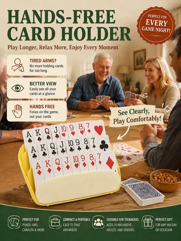 Vintage‑Style 3‑Tier Foldable Card Holder, Portable Tabletop Hands‑Free Playing Card Stand, Fit For Poker UNO Canasta Card Game, Home Party Game Night Supplies, Holiday Gift For Adults & The Elderly, Ideal For Christmas, Halloween, Gathering Present