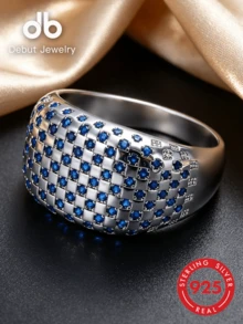1pc S925 Sterling Silver Ring, Inlaid With Blue Synthetic Cubic Zirconia, Unisex Couple Wear, Square Classic Unique Guardian Jewelry, Valentine's Day Christmas Gift, Gift Box - Square Classic Style - View 4