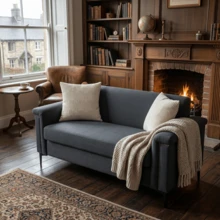 Sofa Grey Made Of Wood For Living Room - Dark Grey 2 Seat - View 3
