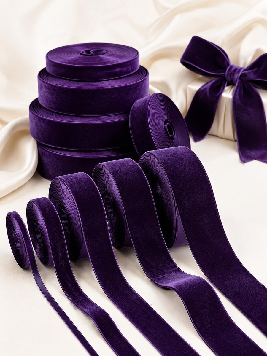 5 Yards Royal Deep Purple Velvet Ribbon, Single-Sided Velvet Trim, Multiple Widths Suitable For DIY Crafts, Hair Accessories, Gift Wrapping, Wedding Decor And Home Decor - Flocked Decorative Ribbon - View 1