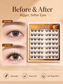 WANPIN WAN PIN Mei Li Shu 36 Clusters Glue-Free False Eyelashes, 9-13mm Natural Thin Cluster Lashes, Self-Adhesive Lightweight, Upgraded Fine Lash Roots, Comfortable And Secure, Long-Lasting Wear, Suitable For Daily Makeup - C - View 5