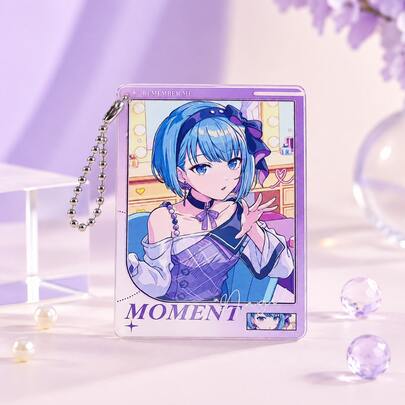 PJSK Anime Academy Photocard Holder Keychain, Cute Anime Girl Transparent Card Cover With Bead Chain, Bag Pendant Photo Protector Collectible Fan Gift