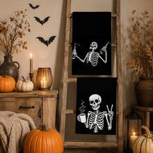 2/4/6pcs Funny Skull Pattern Halloween Kitchen Towel Set, Halloween Hand Towels/Dish Cloths, Super Absorbent, Seasonal Farmhouse Decor - Multicolor - View 5
