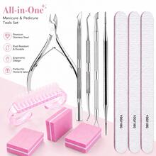 LUSLUKING 12pcs Multi-Function Manicure & Pedicure Tool Set, Stainless Steel Cuticle Scissors, Cuticle Pusher, Nail Cleaner, Nail File And Polishing Strip, Professional Home & Salon Nail Care Kit - Multicolor - View 2