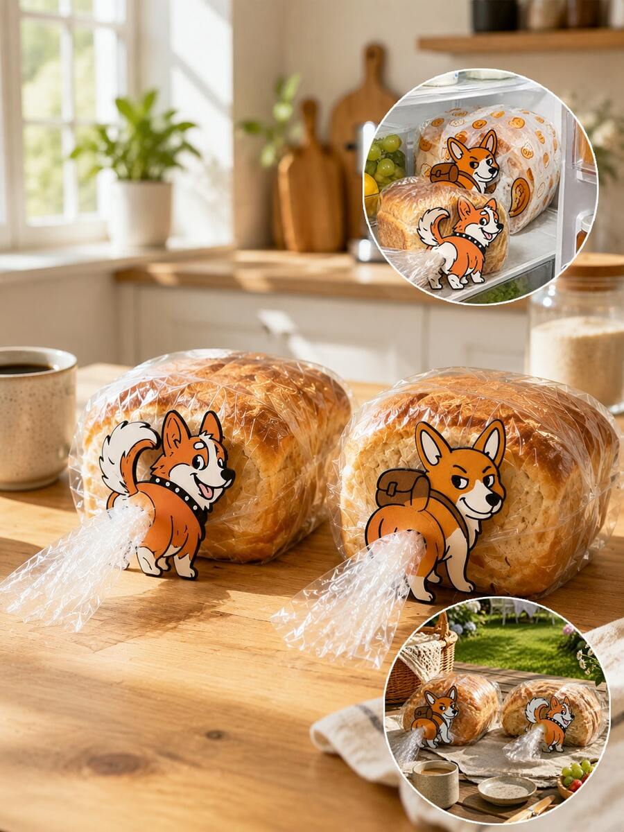 2pcs/1pc Corgi Butt Shaped Bread & Snack Clips - 2D Flat Corgi Design Plastic Bag Clips, Lightweight Kitchen Storage Accessories, Suitable For Bread, Snacks, Cabinet Decoration, Pet Lover Gifts, Corgi Themed Home Decor - View 1