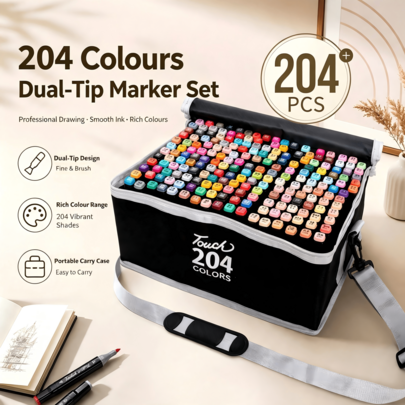 204‑Colour Dual‑Tip Marker Set, Quick‑Dry Drawing Markers For Sketching, Painting, Professional Art‑Craft Stationery