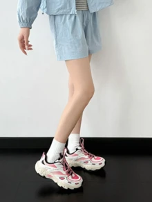 CAMEL CROWN 女款運動鞋 春夏新款 時尚百搭輕量透氣低筒休閒鞋 - 黑色/天竺粉 - 查看 3