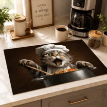 1pc, Cat Pattern Printed Diatomaceous Earth Kitchen Drain Mat, Absorbent Dish Drying Mat, Coffee Machine Mat, Dishwashing Mat, Sink Mat, Kitchen Countertop Protector, Suitable For Cups, Plates, Tableware And Kitchen Decor - Multicolor - View 7