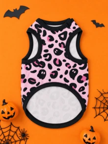 1pc Halloween Leopard Print Ghost Pattern Pet Vest, Casual Fashion, Heat-Insulating, Breathable, Physical Anti-Shedding, Suitable For Cats And Dogs, Indoor And Outdoor - Multicolor - View 6