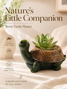1pc Turtle Shaped Succulent Planter, Resin Animal Planter, Mini Desk Decor For Home & Office - Multicolor - View 4