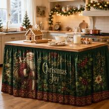 Vintage Christmas Tablecloth, Santa Claus And Holly Print, Christmas Joy Green Polyester Tablecloth, Luxury Holiday Party Decoration, Suitable For Dining Room, Home Gathering And Winter Home Decor - A - View 4