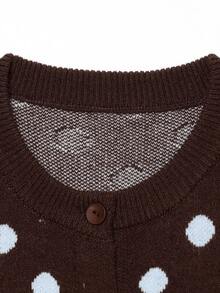 Liorin Autumn/Winter New Women's European And American Style Fashion Minimalist Polka Dot Knit Cardigan - Brown - View 5