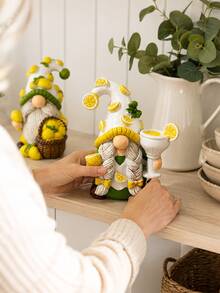 1pc Lemon Gnome Figurine, Cute Farmhouse Style Kitchen Decor, Spring Summer Lemon Mini Ornament, Suitable For Tiered Tray, Countertop, Coffee Bar, Shelf And Desk, Sweet Gift For Women, Mom, Friends And Gnome Lovers - Lemon - View 3