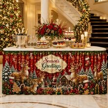 Christmas Tablecloth, Reindeer Forest Gift Print, Rustic Farmhouse Style Holiday Polyester Tablecloth, Suitable For Christmas Party, Dining Table Decor, Family Dinner And Winter Home Decor - A - View 5