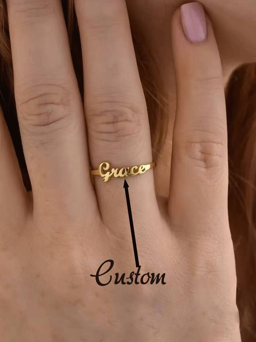Anillo abierto ajustable de moda con nombre personalizado - Multicolor - Ver 1