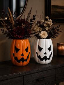 1pc Halloween Pumpkin Face Flower Vase, Glossy Spooky Decorative Vase For Living Room, Mantel, Tabletop & Fall Home Decor - A - View 1