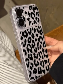 1 pieza Funda de teléfono transparente con antena y estampado de leopardo negro, personalizada, minimalista, anti-caída, de TPU suave, de moda, con cobertura completa, anti-suciedad, compatible con Apple 17 16 15 14 13 12 11 Pro Max Air, carcasa protectora - Multicolor - Ver 3
