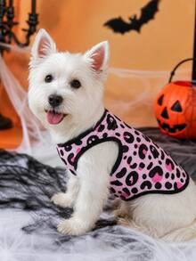 1pc Halloween Leopard Print Ghost Pattern Pet Vest, Casual Fashion, Heat-Insulating, Breathable, Physical Anti-Shedding, Suitable For Cats And Dogs, Indoor And Outdoor - Multicolor - View 4