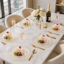 2/12/25/50pcs Transparent Hammered Gold Rim Plates, 7.5 Inch And 10.25 Inch, Suitable For Cakes, Salads, Desserts And Main Courses, Wedding Receptions And Parties - Transparent - View 1