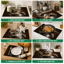 1pc, Cat Pattern Printed Diatomaceous Earth Kitchen Drain Mat, Absorbent Dish Drying Mat, Coffee Machine Mat, Dishwashing Mat, Sink Mat, Kitchen Countertop Protector, Suitable For Cups, Plates, Tableware And Kitchen Decor - Multicolor - View 9