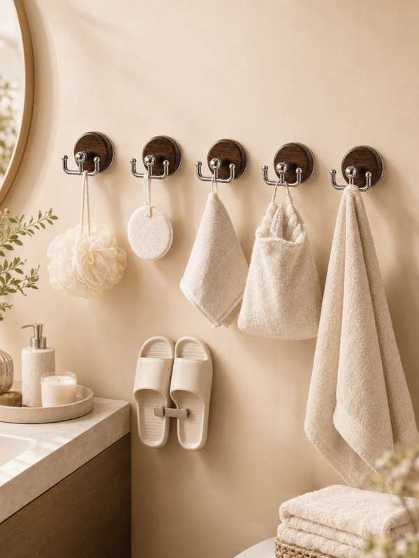 Walnut Pattern Suction Cup Hooks, Heavy Duty Removable Wall Hooks, No Drill Waterproof Suction Hooks For Bathroom, Kitchen, Entryway, Hanging Towels, Bags, Keys