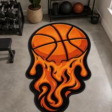 1pc Flame Basketball Shaped Floor Mat, Decorative Carpet, Floor Mat, Carpet, Living Room Carpet, Bedroom Carpet, Universal Carpet - Multicolor - View 2