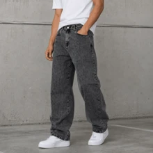 Men's Premium Graphite Straight Baggy Jeans Streetwear Rapper Skater Style Loose Fit - Grey - View 7