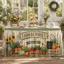 Farmers Market Table Skirt, Sunflower Vegetable Pumpkin Print, Country Farmhouse Style Polyester Tablecloth, Suitable For Harvest Party, Kitchen Decor, Autumn Celebration, Country Events And Market Theme Decoration - A - View 5