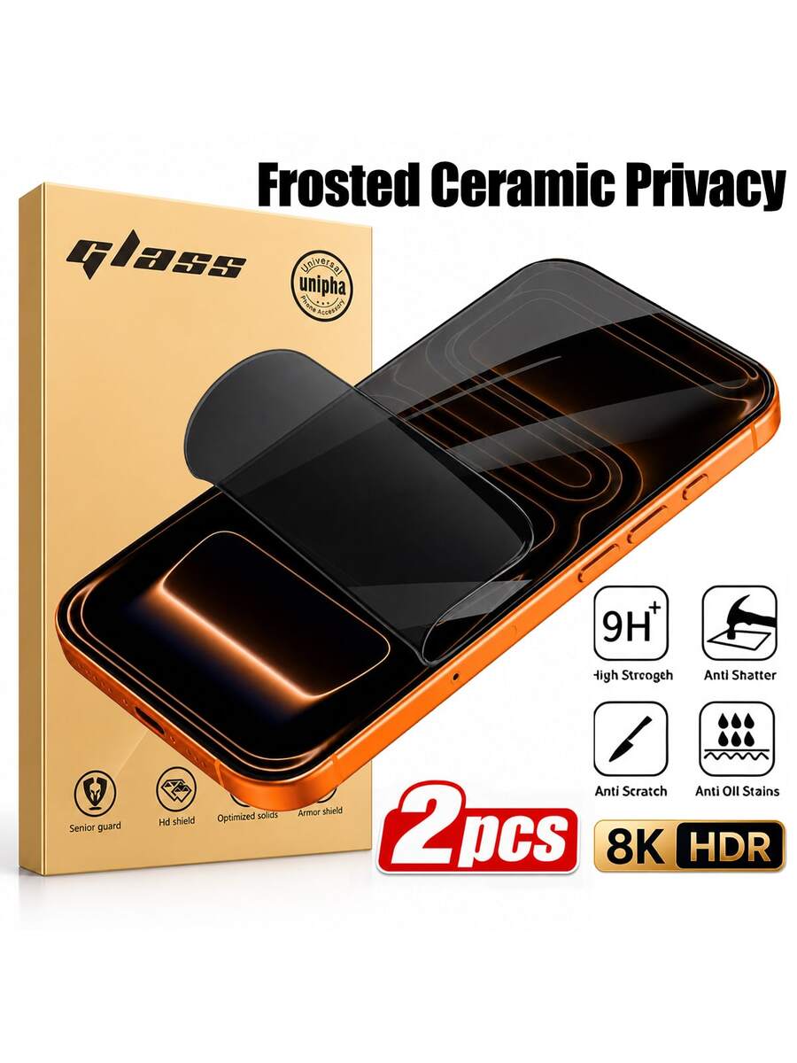 CASECOPS 2片裝隱私磨砂陶瓷螢幕保護貼，相容 iPhone 17 Pro Max，防偷窺陶瓷膜，全螢幕覆蓋，相容 iPhone 17 Pro Max/17 Air/17/16E/16 Pro Max/16 Pro/16 Plus/16/15 Pro Max/14 Pro/13 Mini/12/11/X 系列，觸感滑順、耐刮防油，提供有效隱私保護，耐用時尚的手機配件